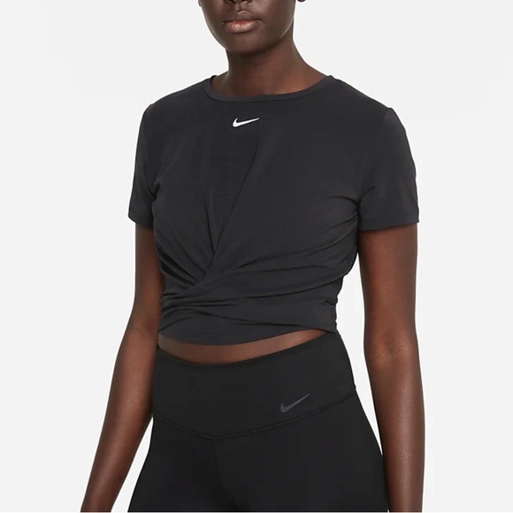 Nike Womens Dri-FIT One Luxe Twist Cropped Short-Sleeve Top Black Medium - Picture 1 of 6